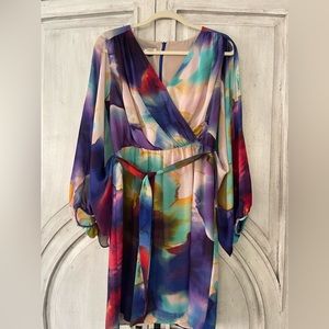 Beautiful vibrant colors tie at waist dress